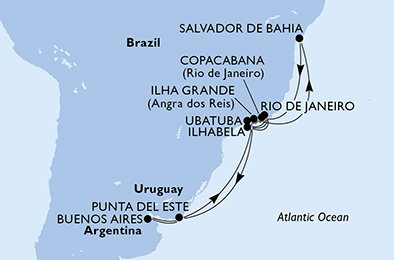 Argentina, Uruguay, Brazílie z Buenos Aires na lodi MSC Fantasia