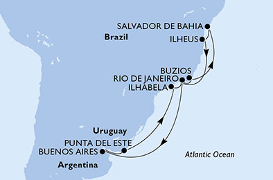 Argentina, Uruguay, Brazílie z Buenos Aires na lodi MSC Fantasia