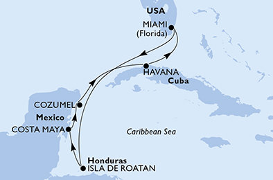 USA, Honduras, Mexiko, Kuba z Miami na lodi MSC Armonia