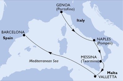 Itálie, Malta, Španělsko z Janova na lodi MSC Bellissima