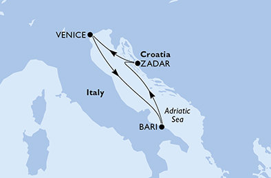 Itálie, Chorvatsko z Benátek na lodi MSC Lirica