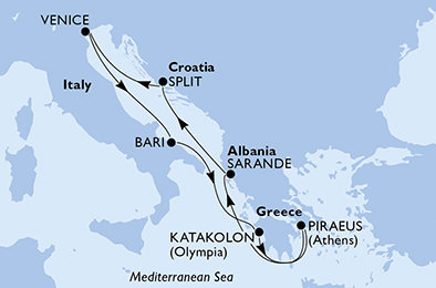 Itálie, Řecko, Albánie, Chorvatsko z Bari na lodi MSC Lirica