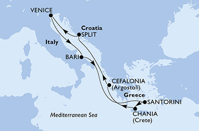 Itálie, Řecko, Chorvatsko z Bari na lodi MSC Lirica