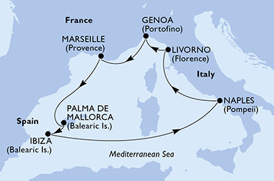 Itálie, Francie, Španělsko z Ibizy na lodi MSC Fantasia