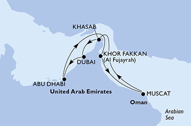Spojené arabské emiráty, Omán z Dubaje na lodi MSC Lirica