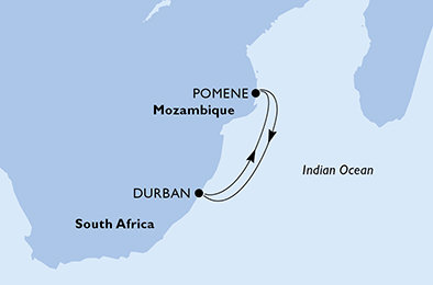 Jihoafrická republika, Mosambik z Durbanu na lodi MSC Orchestra