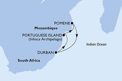 Jihoafrická republika, Mosambik z Durbanu na lodi MSC Orchestra