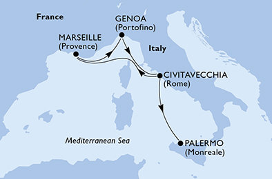 Itálie, Francie z Civitavecchia na lodi MSC Divina