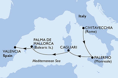 Itálie, Španělsko z Civitavecchia na lodi MSC Divina