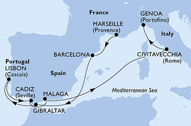 Itálie, Francie, Španělsko, Velká Británie, Portugalsko z Marseille na lodi MSC Magnifica