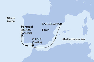 Španělsko, Portugalsko z Barcelony na lodi MSC Seaview