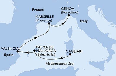 Itálie, Španělsko, Francie z Cagliari na lodi MSC Fantasia
