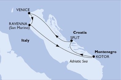 Itálie, Černá Hora, Chorvatsko z Benátek na lodi MSC Orchestra