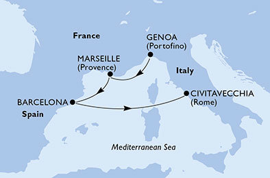 Itálie, Francie, Španělsko z Janova na lodi MSC Poesia