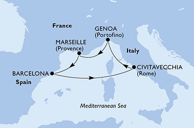 Španělsko, Itálie, Francie z Barcelony na lodi MSC Poesia