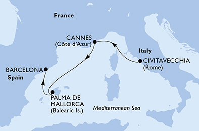 Itálie, Francie, Španělsko z Civitavecchia na lodi MSC Seaview