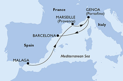 Španělsko, Francie, Itálie z Málagy na lodi MSC Opera