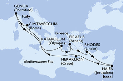Itálie, Řecko, Izrael z Janova na lodi MSC Magnifica