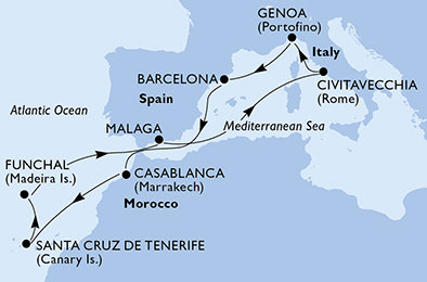 Itálie, Španělsko, Maroko, Portugalsko z Janova na lodi MSC Magnifica