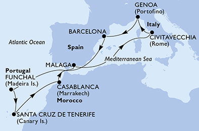 Itálie, Španělsko, Portugalsko, Maroko z Janova na lodi MSC Magnifica