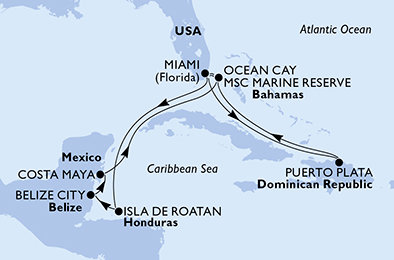 USA, Dominikánská republika, Bahamy, Honduras, Belize, Mexiko z Miami na lodi MSC Meraviglia