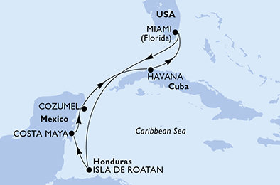 USA, Honduras, Mexiko, Kuba z Miami na lodi MSC Armonia