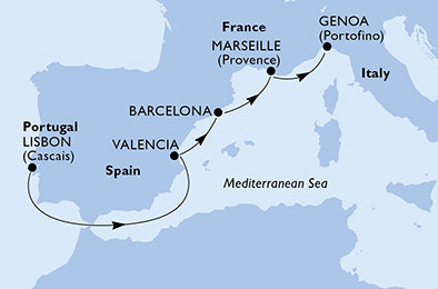 Portugalsko, Španělsko, Francie, Itálie z Lisabonu na lodi MSC Bellissima