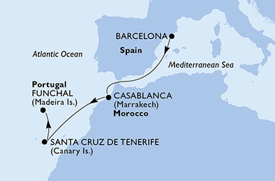 Španělsko, Maroko, Portugalsko z Barcelony na lodi MSC Poesia