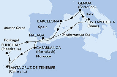 Itálie, Španělsko, Maroko, Portugalsko z Civitavecchia na lodi MSC Magnifica