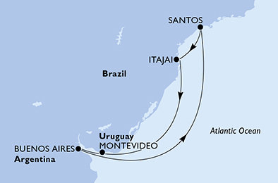 Brazílie, Uruguay, Argentina ze Santosu na lodi MSC Sinfonia