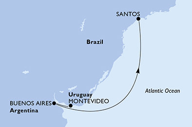 Uruguay, Argentina, Brazílie z Montevidea na lodi MSC Sinfonia