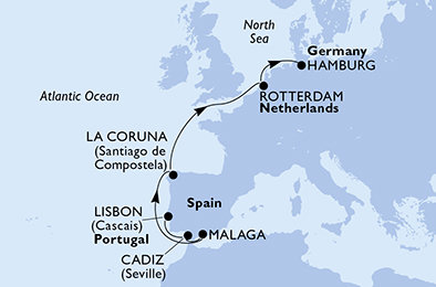 Portugalsko, Španělsko, Nizozemsko, Německo z Lisabonu na lodi MSC Preziosa