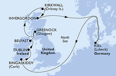Německo, Irsko, Velká Británie z Kielu na lodi MSC Splendida