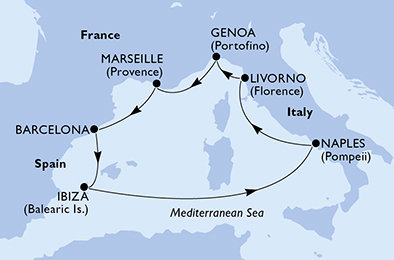 Španělsko, Itálie, Francie z Barcelony na lodi MSC Divina