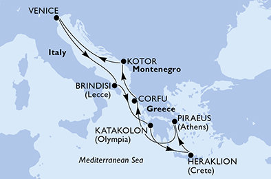 Itálie, Řecko, Černá Hora z Brindisi na lodi MSC Musica