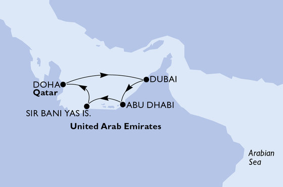 Spojené arabské emiráty, Katar z Dubaje na lodi MSC Bellissima