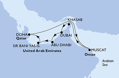 Spojené arabské emiráty, Katar, Omán z Dubaje na lodi MSC Lirica