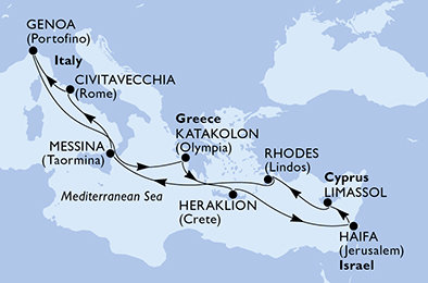 Itálie, Řecko, Izrael, Kypr z Janova na lodi MSC Opera