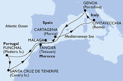 Itálie, Španělsko, Portugalsko, Maroko z Civitavecchia na lodi MSC Opera