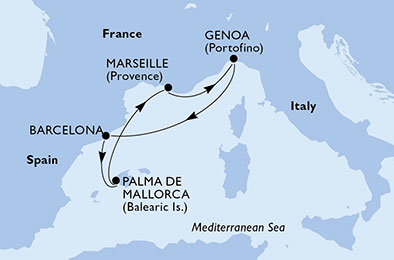 Španělsko, Francie, Itálie z Barcelony na lodi MSC Opera