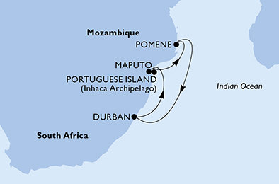 Jihoafrická republika, Mosambik z Durbanu na lodi MSC Musica