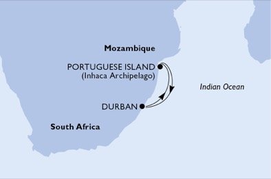 Jihoafrická republika, Mosambik z Durbanu na lodi MSC Musica