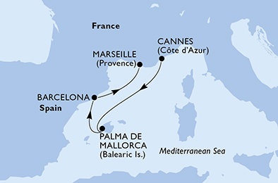 Francie, Španělsko z Cannes na lodi MSC Seaview