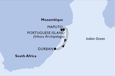 Jihoafrická republika, Mosambik z Durbanu na lodi MSC Opera