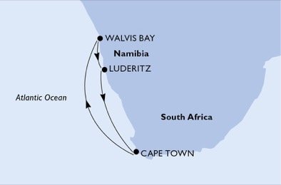 Jihoafrická republika, Namibie z Kapského Města na lodi MSC Opera