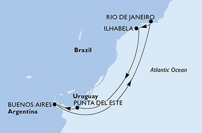 Brazílie, Uruguay, Argentina z Rio de Janeira na lodi MSC Preziosa
