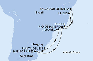 Brazílie, Uruguay, Argentina z Rio de Janeira na lodi MSC Preziosa