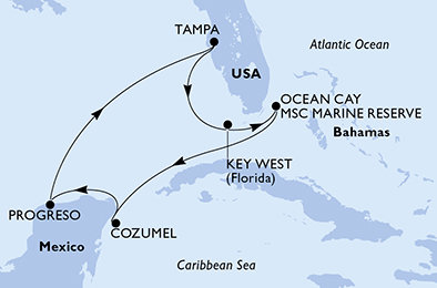 USA, Bahamy, Mexiko, Indonésie z Tampy na lodi MSC Armonia