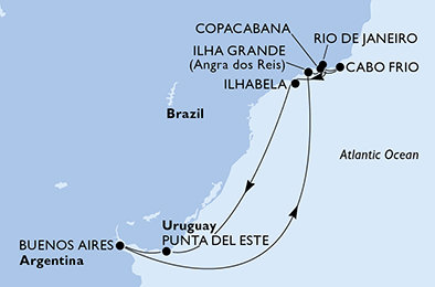 Argentina, Brazílie, Uruguay z Buenos Aires na lodi MSC Orchestra