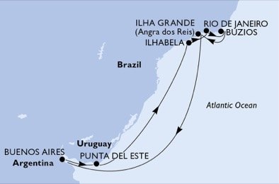 Argentina, Uruguay, Brazílie z Buenos Aires na lodi MSC Orchestra